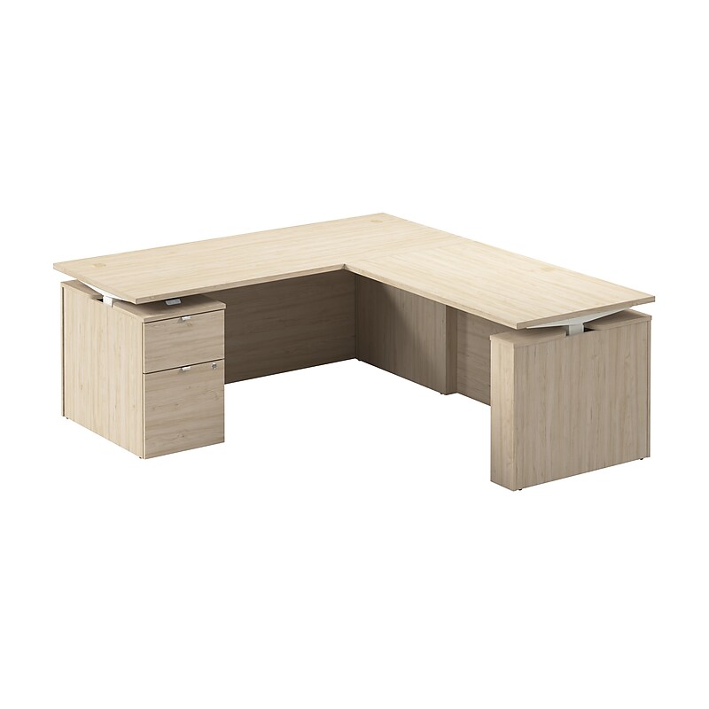 Bush Business Furniture Stratus 72"W Electric L-Shaped Adjustable Standing Desk with Cabinet, Natural Elm (SUT016NE) image 1