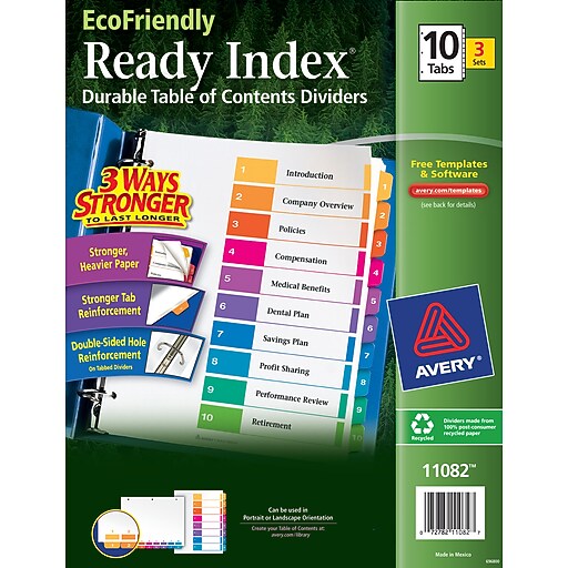 Avery Ready Index Table of Contents EcoFriendly Paper Dividers, 110