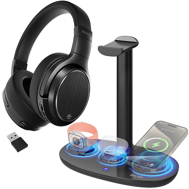 Delton M101 Wireless Noise Canceling Bluetooth Stereo Computer Headset and Stand, Black (DHSWC1101XD) image 1