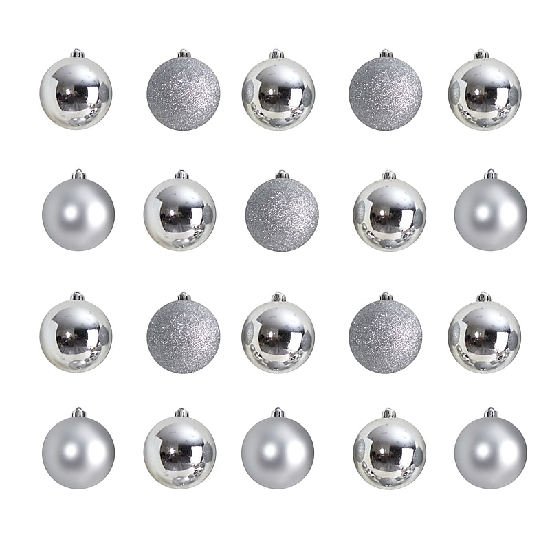 Nearly Natural Holiday Christmas Silver Shatterproof Ornament Set, 3", 20/Set (D1056-SV) image 1
