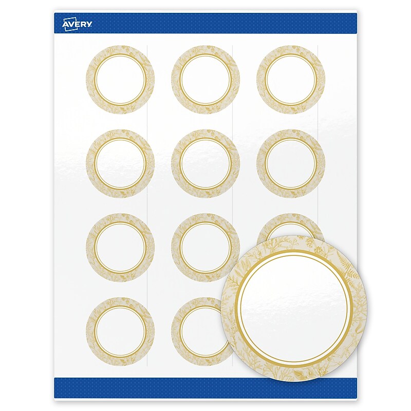 Avery Round Laser/Inkjet Multipurpose Labels, 2" Dia., White, 120/Pack (19479371062) image 1