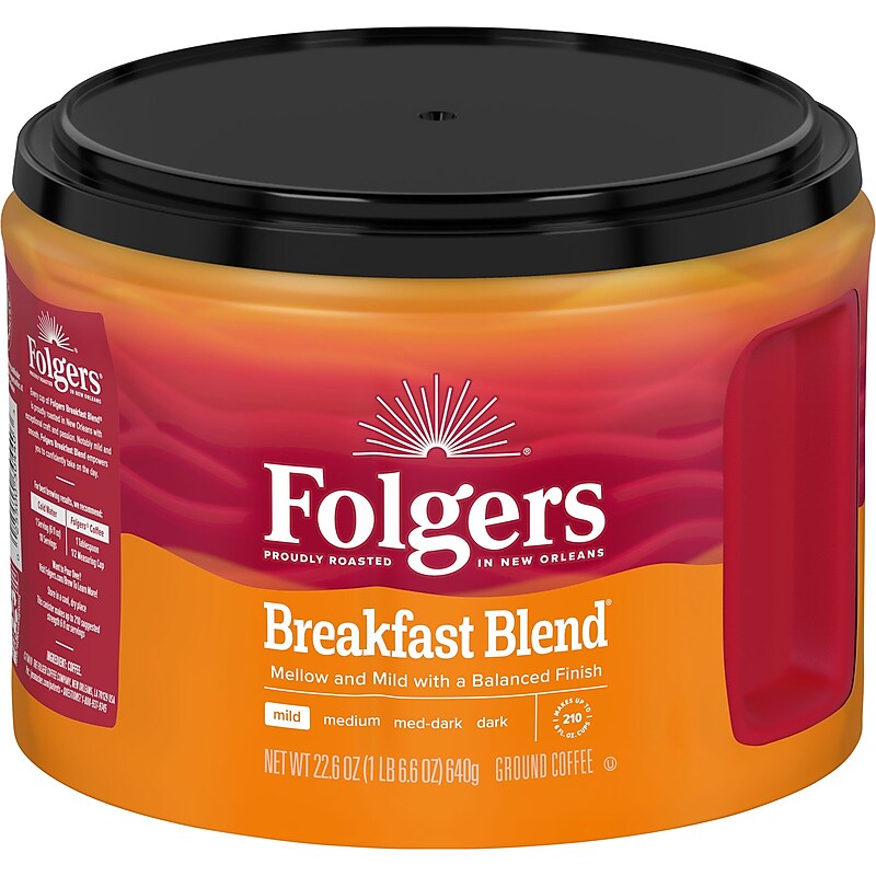 Folgers Breakfast Blend Ground Coffee, Light Roast, 22.6 oz., Each (SMU30440) image 1