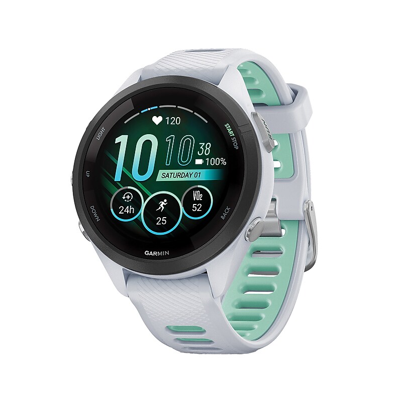 Garmin Forerunner 265S Smartwatch, GPS, 42mm, White Case w/Black Bezel, Whitestone/Neo Tropic Silicone Band (010-02810-04) image 1