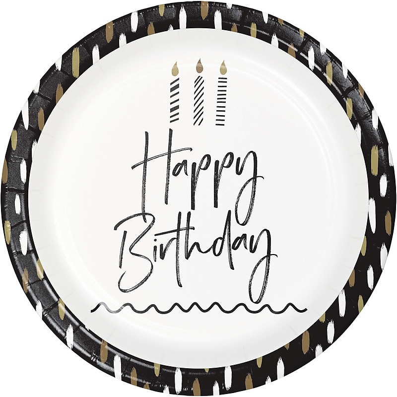 Creative Converting Golden Wishes Happy Birthday Plates, Black/Gold, 32/Pack (DTC365089DPLT) image 1