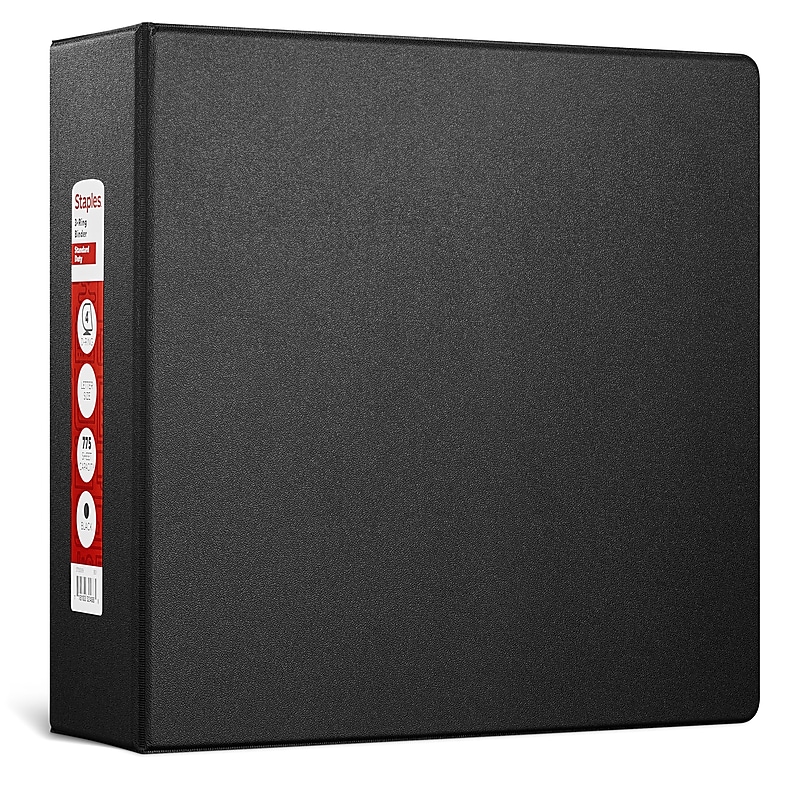 Staples 4" 3-Ring Non-View Binder, D-Ring, Black (55359/26321) image 1