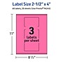 Avery Rectangle Laser/Inkjet Multipurpose Labels, 2.5" x 4", Bright Pink (60/Pack)~#|#~EFE006FA-CC65-4EA0-BC4A629CB78D57DC_sc7