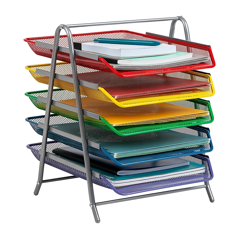 Mind Reader 5-Compartment Metal Desk Tray, Multicolor (5TPAPER-ASST) image 1