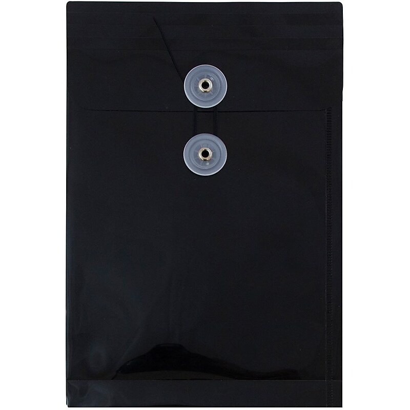JAM Paper Premium Plastic Filing Envelope with Button & String Closure, 6 1/4" x 9 1/4", Black, 3/Pack (472B1BLX3) image 1