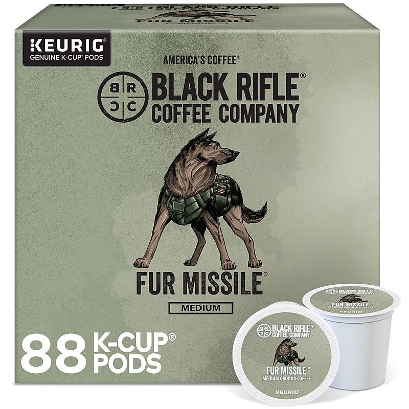 Black Rifle Coffee Company Fur Missle Caffeinated Hot & Iced Coffee Keurig K-Cup Pods, Medium Roast, 88/Box (5000384047CT) image 1