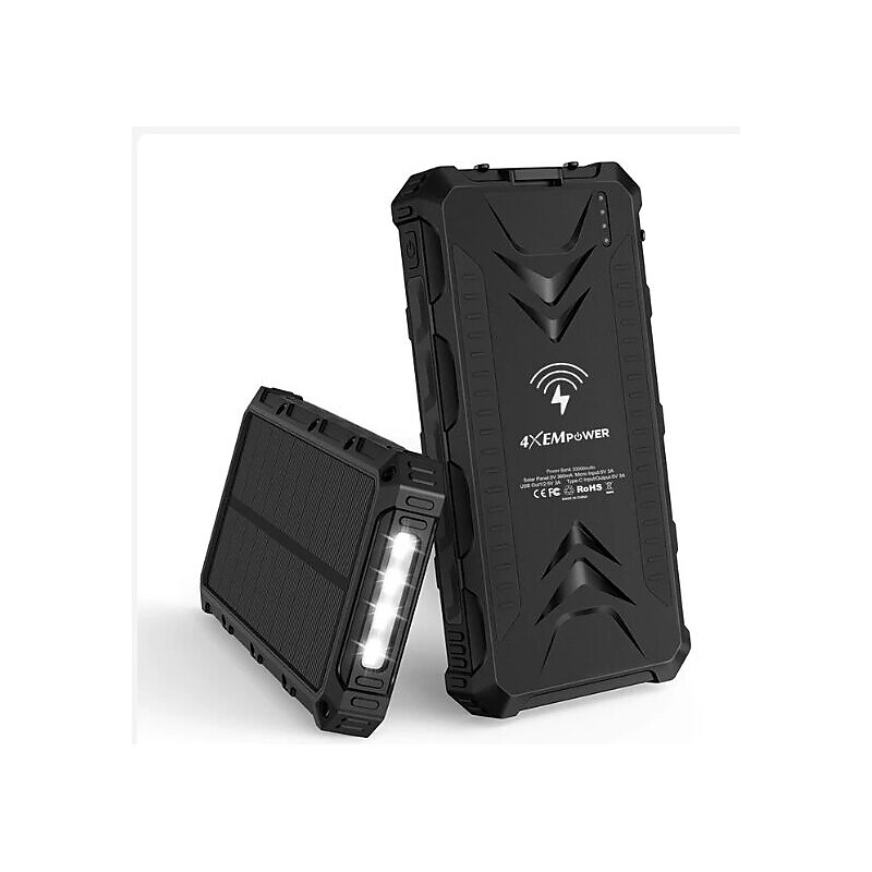 4XEM 30,000 mAh Mobile Solar Power Bank and Charger (4XSOLARPWR30BK) image 1