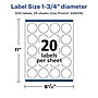 Avery Laser/Inkjet Round Multipurpose Labels, White, 20 Labels/Sheet, 25 Sheets/Pack (94509-WGP25)~#|#~F01447BC-21B6-4998-A8BC2623526A4D3C_sc7