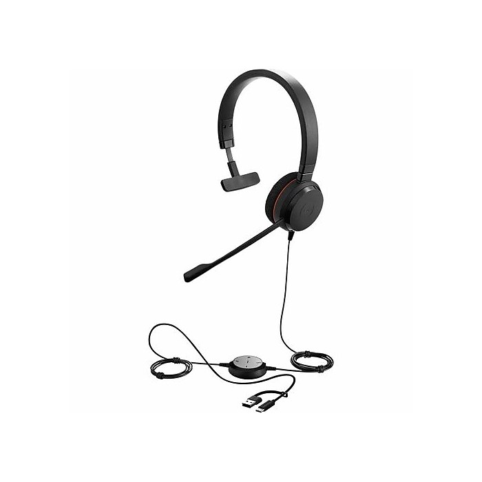 Jabra Evolve 20 USB-A Noise Canceling Mono Computer On-Ear Headset