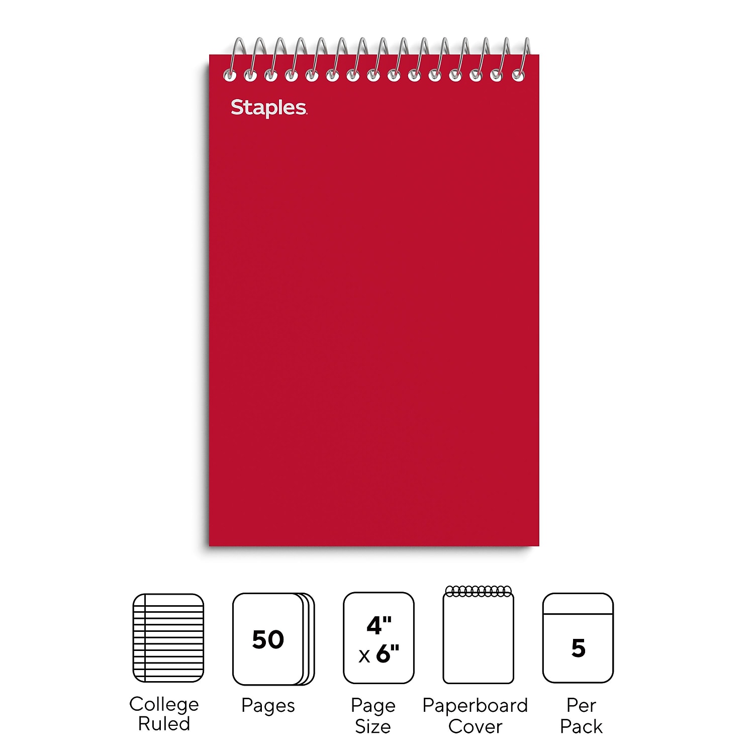 Staples Memo Pads 4" x 6" College Assorted 50 Sh./Pad 5 Pads/PK (11494) - Picture 2 of 5