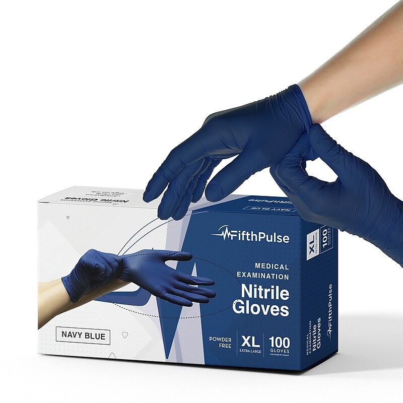 FifthPulse Powder Free Nitrile Gloves, Latex Free, X-Large, Navy Blue, 100/Box (FMN100213) image 1