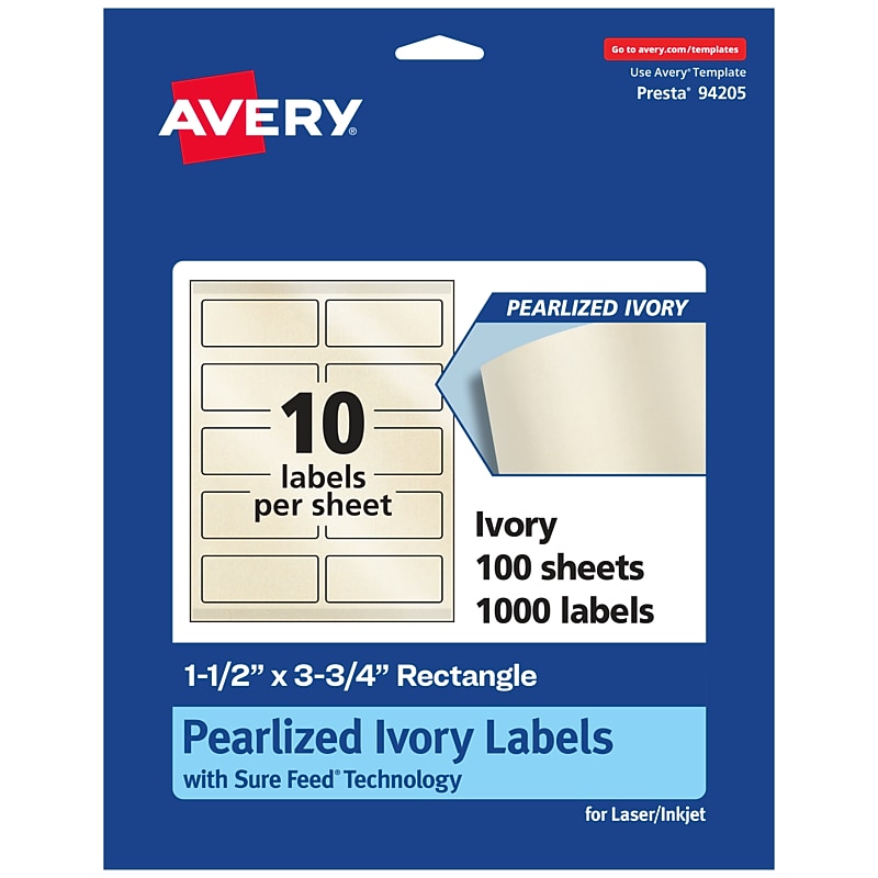 Avery Pearlized Ivory Rectangle Multipurpose Labels, 1.5" x 3.75", Ivory, 1000/Box (94205) image 1