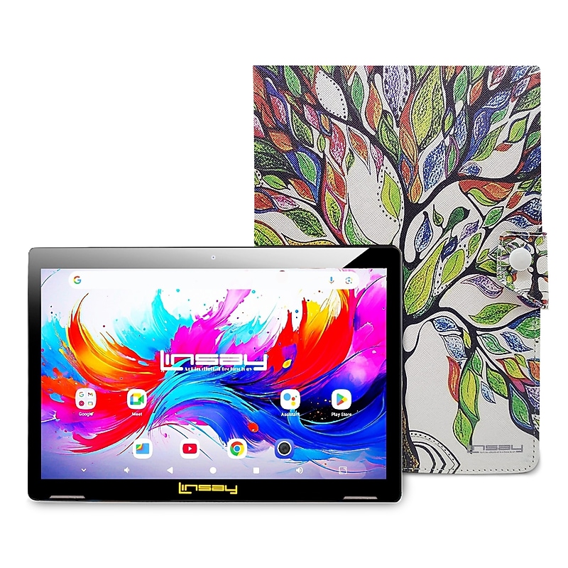 LINSAY F10 Series 10.1" Tablet, Wi-Fi, Octa Core, 256GB eMMC, Android 15, Tree Marble Case (F10IPGCTREPLUS) image 1