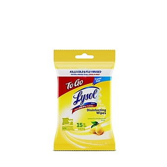 Lysol To Go Disinfecting Wipes To Go, Lemon & Lime Blossom Scent, 15 Wipes/Pack, 48 Packs/Carton (1920099717)