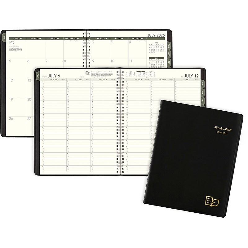2026-2027 AT-A-GLANCE Recycled 8.25" x 11" Academic Weekly & Monthly Appointment Book, Faux Leather Cover, Black (70-957G-05-27) image 1