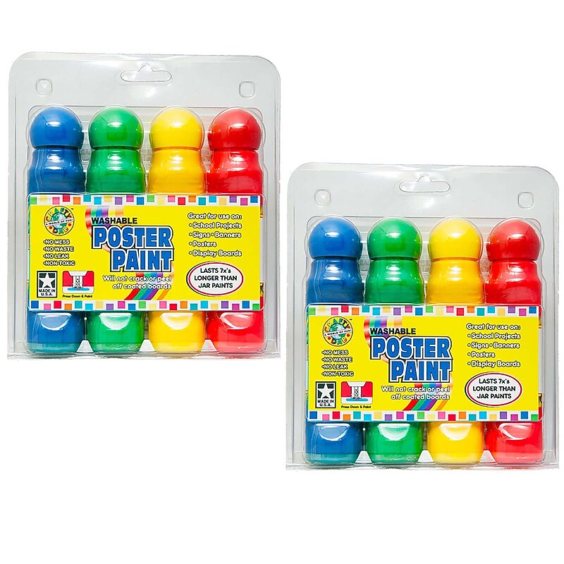 Crafty Dab Washable Poster Paint Markers, Foam Tip, Assorted Colors, 4/Pack, 2/Bundle (CV-78819-2) image 1