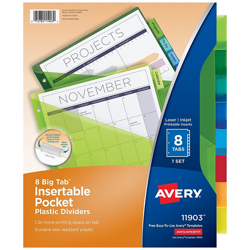 Avery Big Tab Insertable Plastic Divider, 8 Tabs, Multicolored (11903) image 1