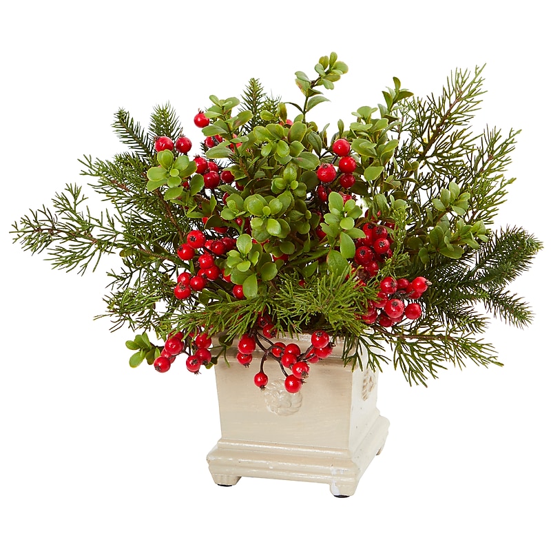 Nearly Natural Holiday Berry and Pine Artificial Arrangement (4194) image 1