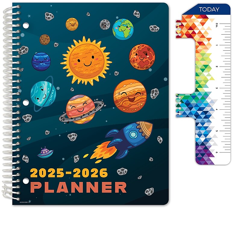 2025-2026 Global Printed Products Space Happy Planets 8.5" x 11" Academic Weekly & Monthly Planner, Paper Cover image 1