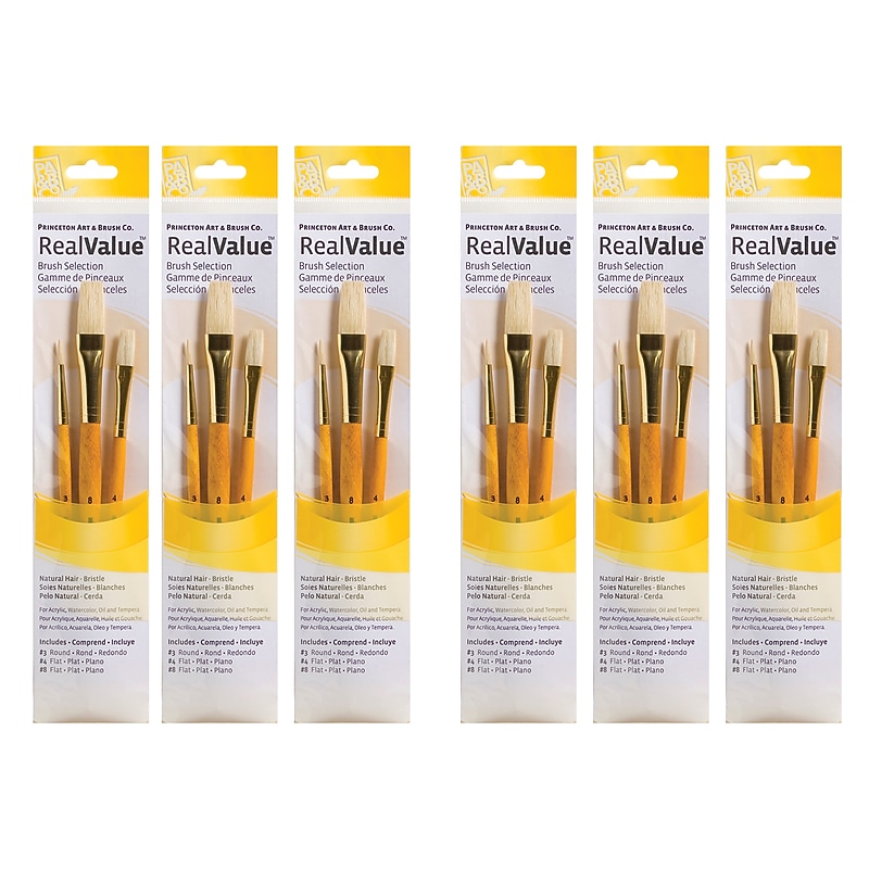 Princeton RealValue Short Handle Mixed Media Natural Variety Brush Set, 3/Set, 6 Sets/Bundle (PBXPR9103-6) image 1