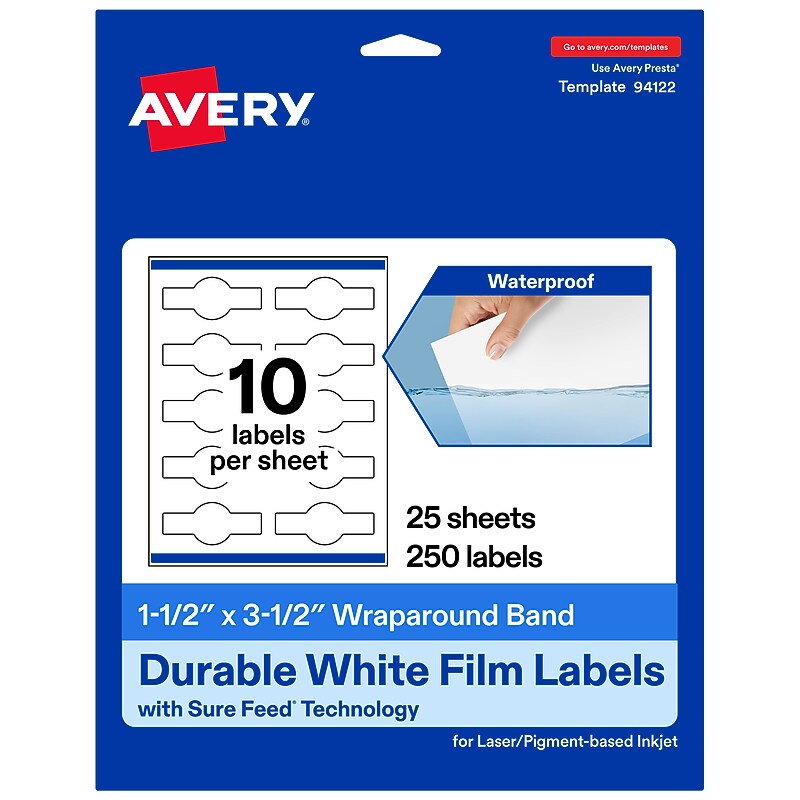 Avery Laser/Inkjet Decorative Edge Waterproof Multipurpose Labels, 3.5"  x 1.5", White, 250/Pack (94122) image 1
