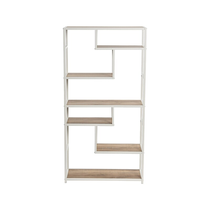 Household Essentials Jamestown 65" 6-Shelf Bookcase, Coastal Oak/White Laminate/Steel (8220-1) image 1