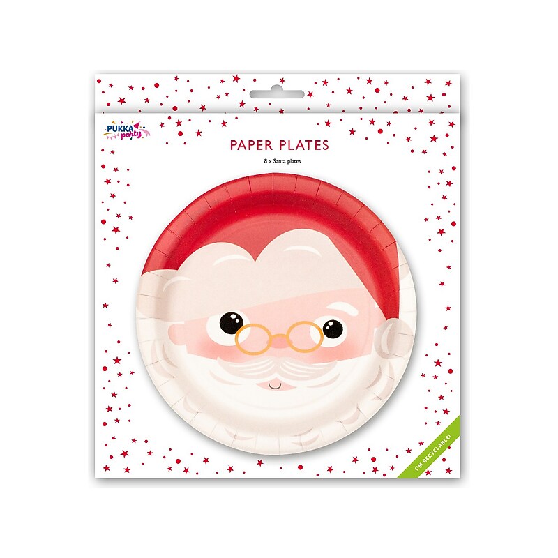 Pukka Party Santa Christmas Paper Plates, Red, 8/Pack (PTY554) image 1