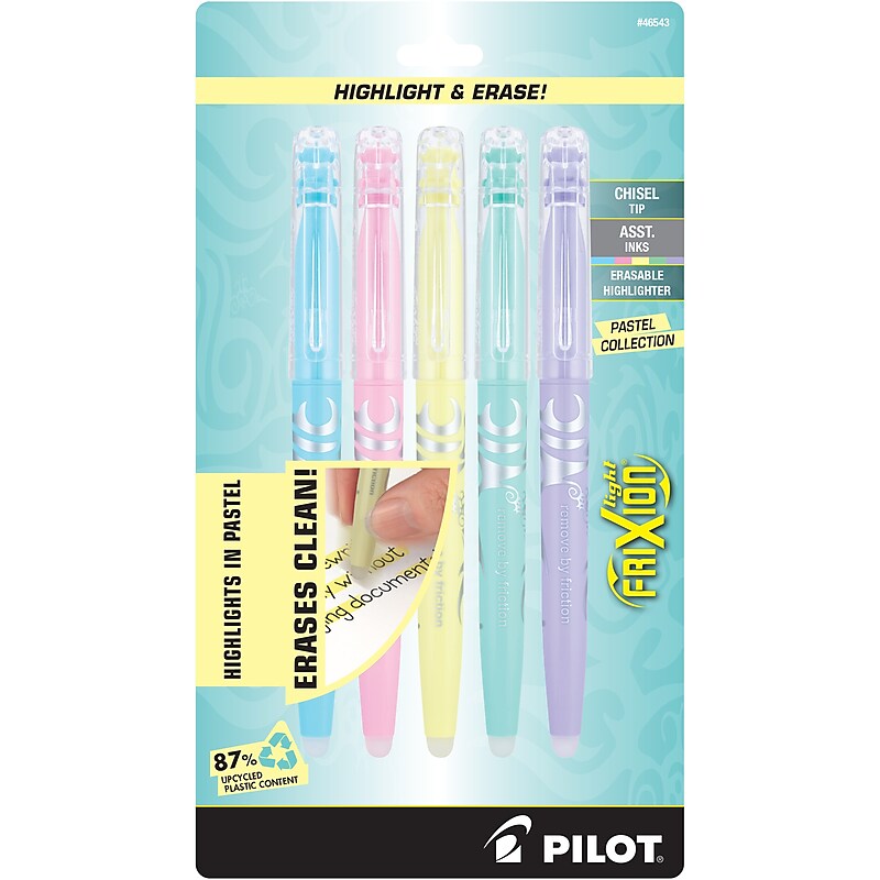 Pilot FriXion Light Pastel Erasable Highlighters, Chisel Tip, Assorted Ink, 5/Pack (46543) image 1