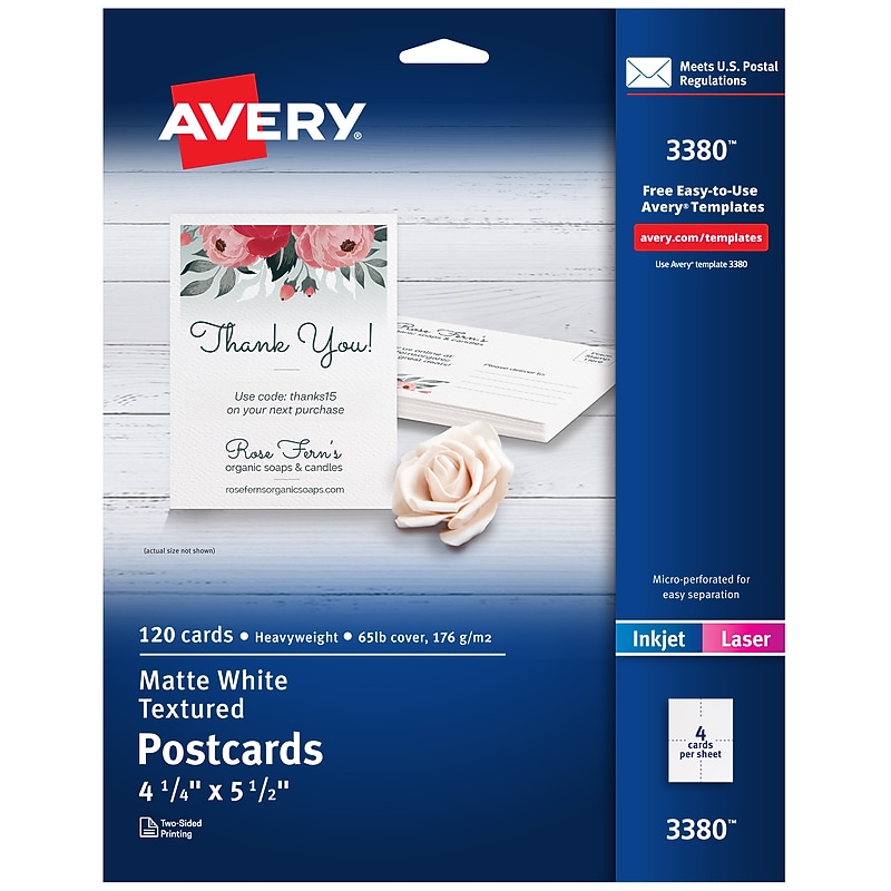 Avery Postcards, Textured White, 4.25" x 5.5", Inkjet, 120/Pack (03380) image 1