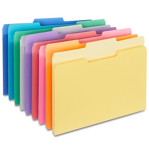 Staples File Folders, 1/3-Cut Tab, Letter Size, Assorted Colors, 100 ...
