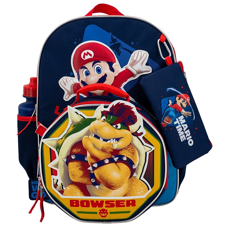 Accessory Innovations Kids 5-Piece Super Mario Brother Movie Backpack Set, Medium (B26ND67217A-ST) image 1
