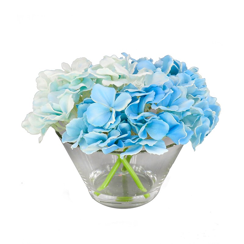 National Tree Company 8" Blue Hydrangea Bouquet in Glass Vase (MT81-47HYD20GBL) image 1