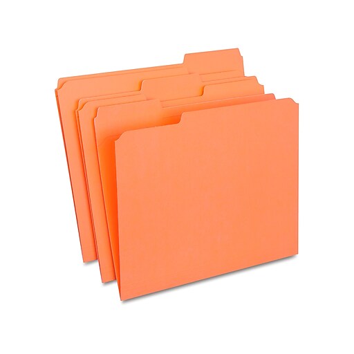 Staples Reinforced File Folder, 1/3Cut Tab, Letter Size, Orange, 100