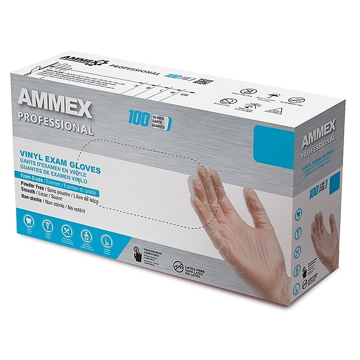 Ammex Professional VPF Powder Free Vinyl Exam Gloves, Latex-Free