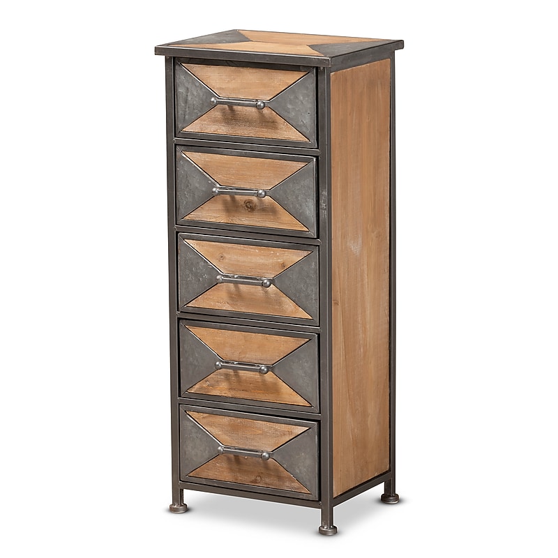Baxton Studio Laurel 32"H Storage Cabinet, 5-Drawers, Grey/Oak Brown (182-11735-HiT) image 1