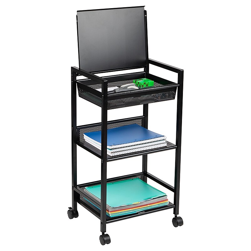 Mind Reader 3-Tier Metal Cart with Covered Compartment, Black (LIDCART3T-BLK) image 1