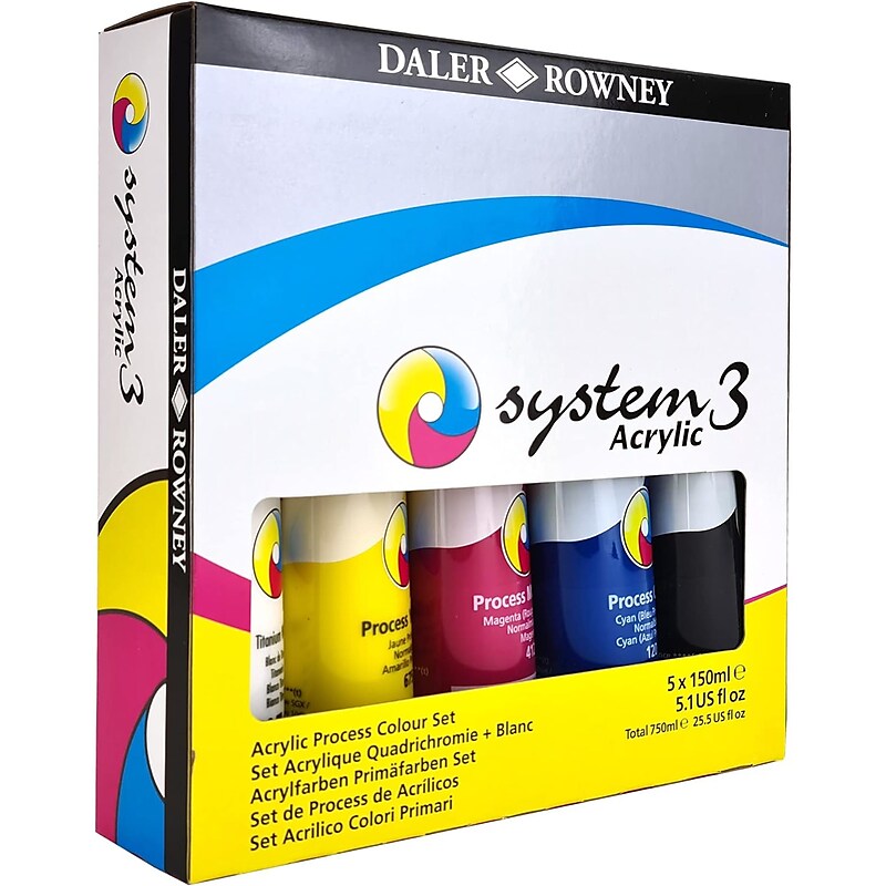Daler-Rowney System3 Acrylic Paint Jumbo Process Set, Assorted Colors, 150ml, 5 Pieces (DRW129100150) image 1