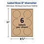 Avery Laser/Inkjet Multipurpose Circle Labels, 3" Dia, Kraft Brown, 600/Box (94513)~#|#~F1010AAF-86DE-4E27-949B06229AEB6532_sc7