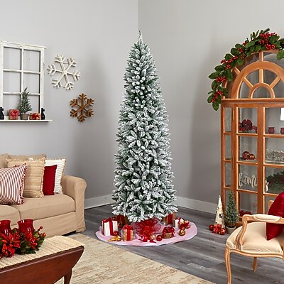 Nearly Natural 8' Slim Flocked Montreal Fir Artificial Christmas Tree - Thumbnail 3