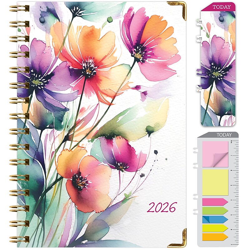 2026 Global Printed Products Rainbow Floral 5.5" x 8" Weekly & Monthly Planner, Paperboard Cover (RRY26-58-53) image 1