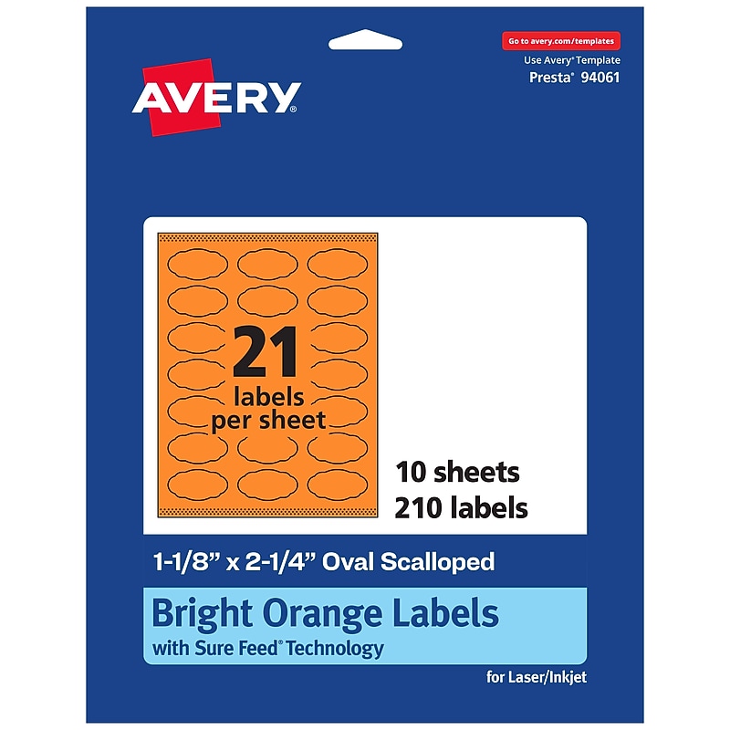 Avery Decorative Edge Multipurpose Labels, 1-1/8" x 2-1/4", Bright Orange, 210/Pack (94061) image 1