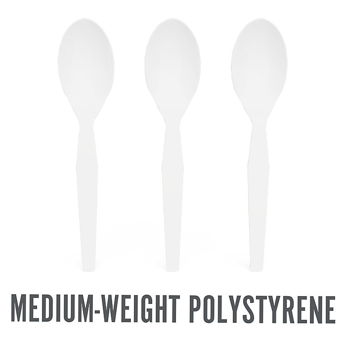 Perk™ Polystyrene Spoon, Medium-Weight, White, 1000/Pack