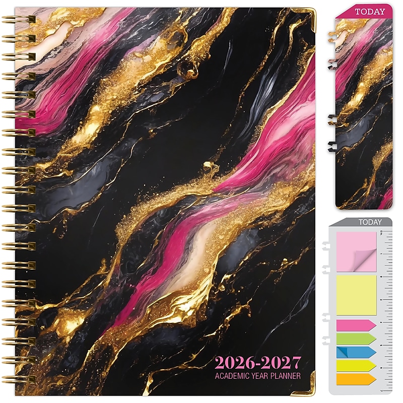 2026-2027 Excello Brands 8.5" x 11" Academic Weekly & Monthly Planner, Paperboard Cover, Dark Gold Marble (FSHN-AY26-8511-55) image 1