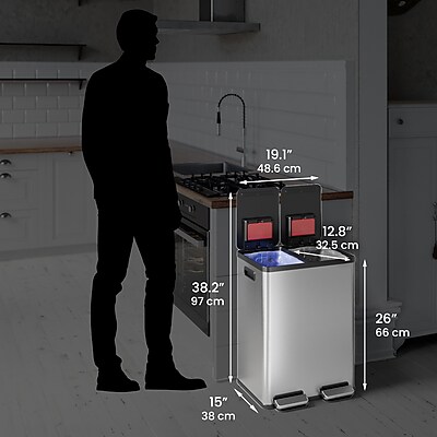 iTouchless SoftStep Stainless Steel Combo Step Pedal Kitchen Trash Can and Recycle Bin - Thumbnail 4