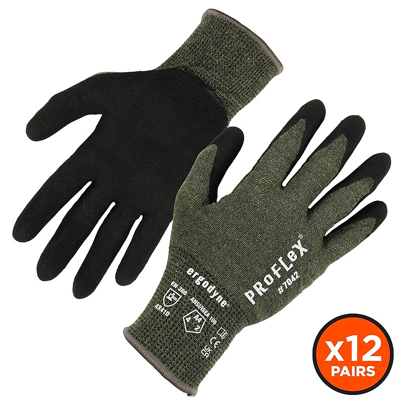 Ergodyne ProFlex 7042 Nitrile Coated Cut-Resistant Gloves, ANSI A4, Heat Resistant, Green, XXL, 12 Pair (10336) image 1