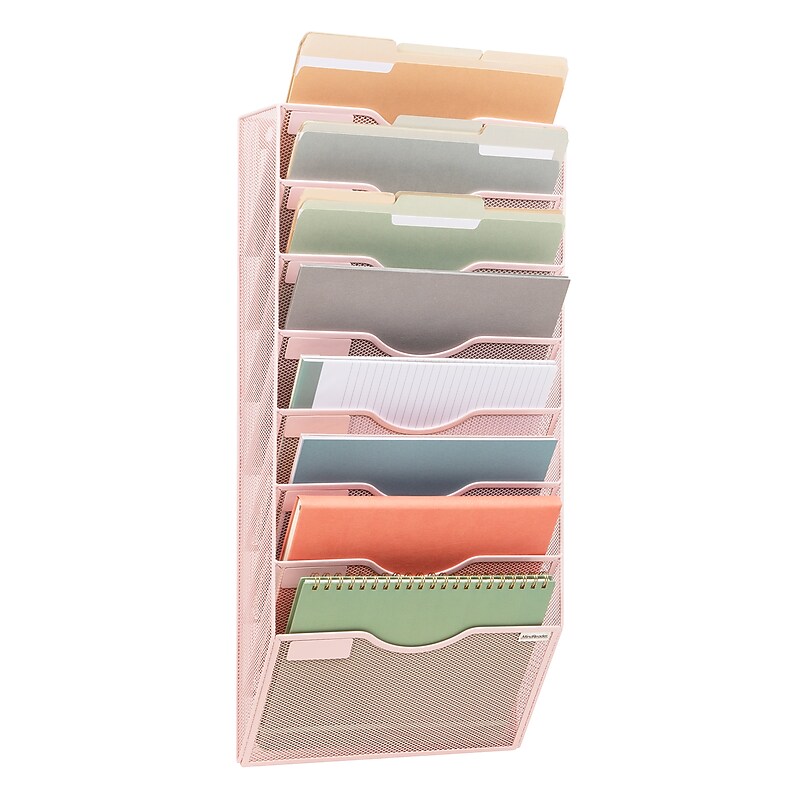 Mind Reader 8-Compartment Wall Mountable Metal File Organizer, Pink (MAG8C-PNK) image 1