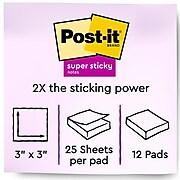 Post-it® Super Sticky Full Stick Notes, 3" x 3", Energy Boost Collection, 30 Sheets/Pad, 12 Pads/Pack (F330-12SSAU)